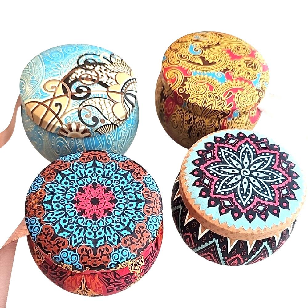 Lot of Four Artisan Decorative Box Set 100% Soy Candles Lemon Lavendar Spring...